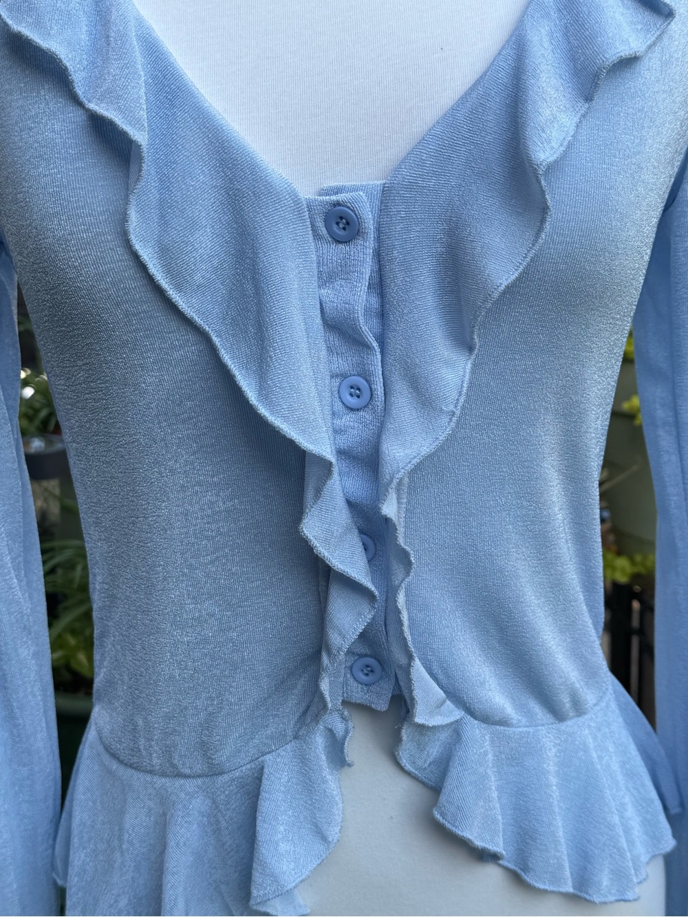 Light Blue Ruffle-Trim Button Cardigan - Picture 5 of 8